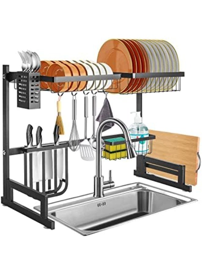 طيبة منظم وصفايه حوض 65 سم تجفيف للاطباق يوضع فوق الحوض 1 صفايه من الستانلس ستيل مع حامل لعيدان الاكل ولوح التصفية لادوات المطبخ موفرة للمساحة خطافات تعليق - اسود - Image 1